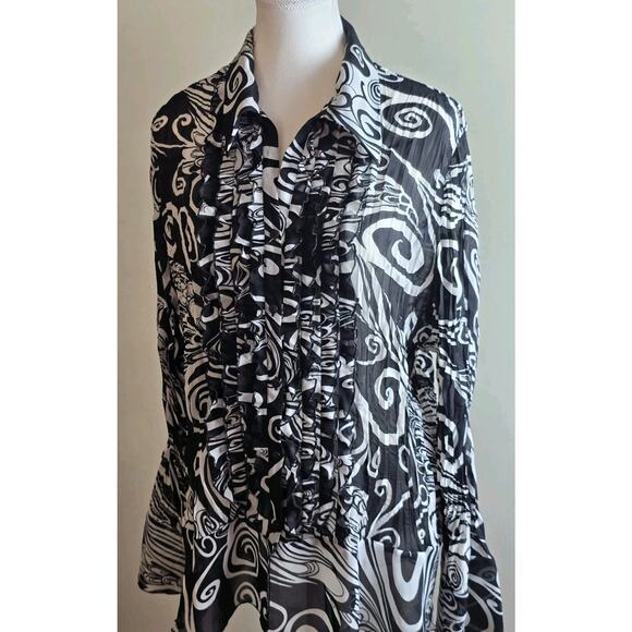 Worthington vintage 00s whimsy sheer bell sleeve crinkle texture blouse Size 1X - Picture 1 of 7